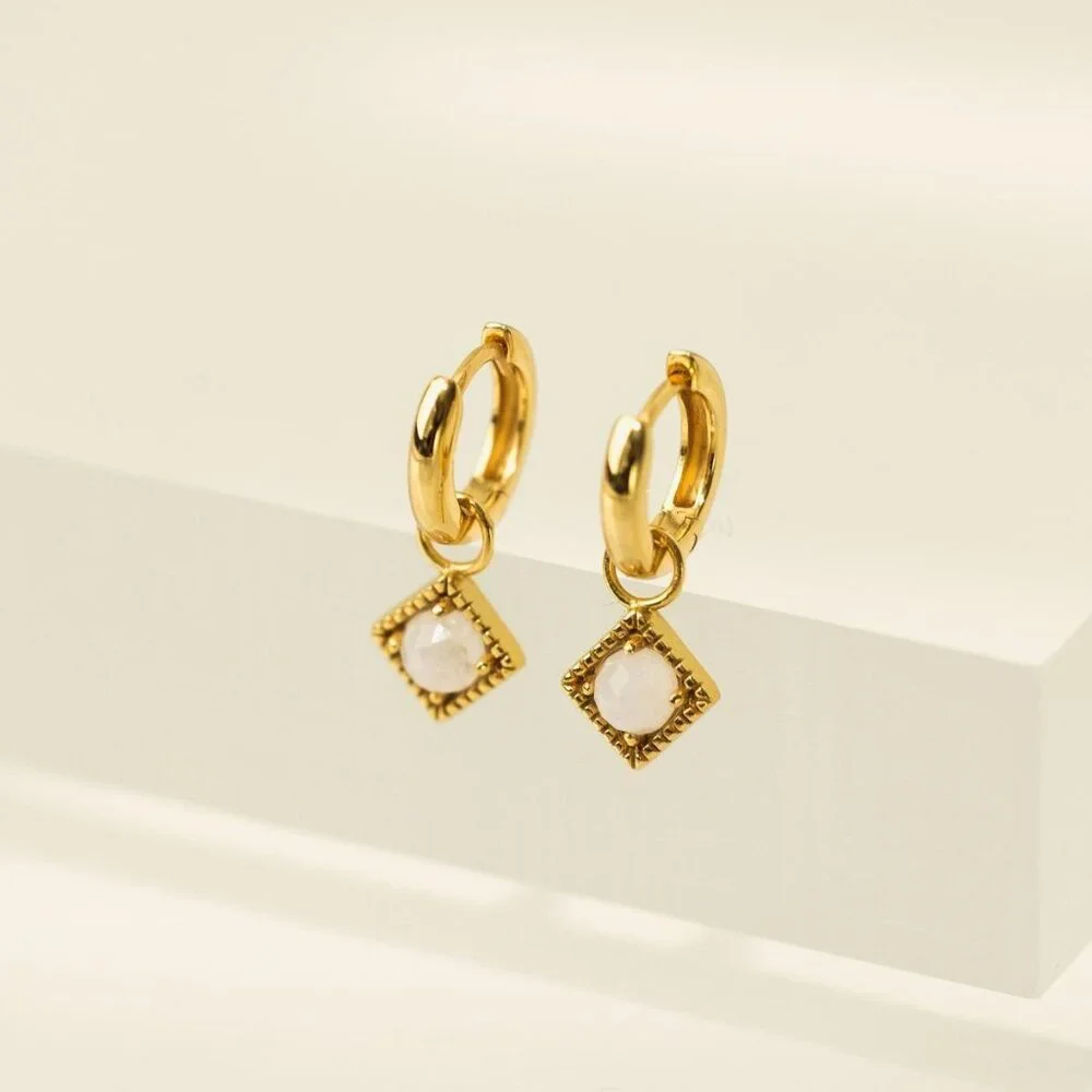 Eclipse Huggie Drop Hoop Earrings - Moonstone